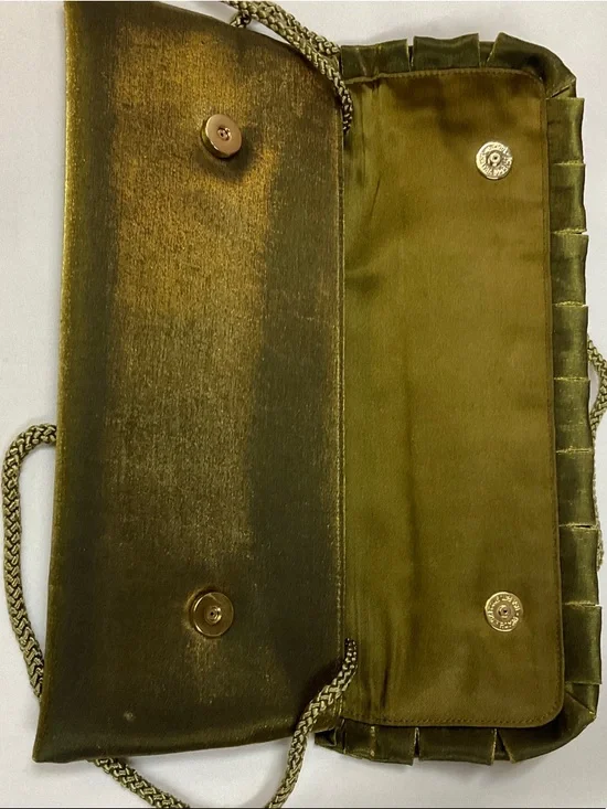 Olive Green Satin Evening Clutch with Chain Strap - Picture 2 of 3